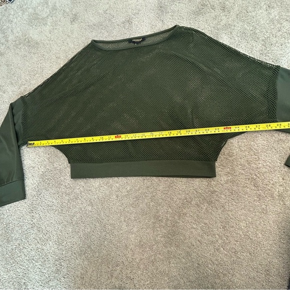 Revamped Olive Forest Green Sheer Mesh Women Sweatshirt Top L Long Sleeve - Picture 7 of 11